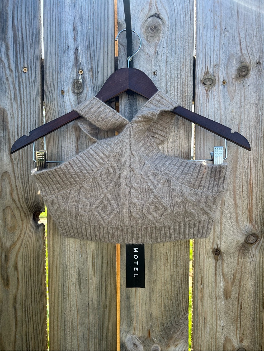 NWT Motel Rocks Taupe Cable-Knit Halter Sweater Crop Top